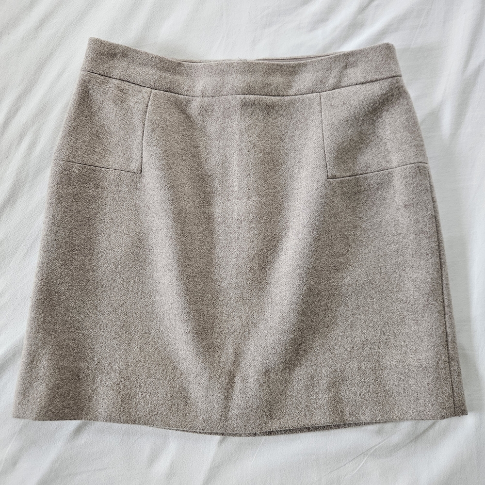 J.Crew Wool Blend Mini Skirt Size 4 Beige Taupe Career Classic